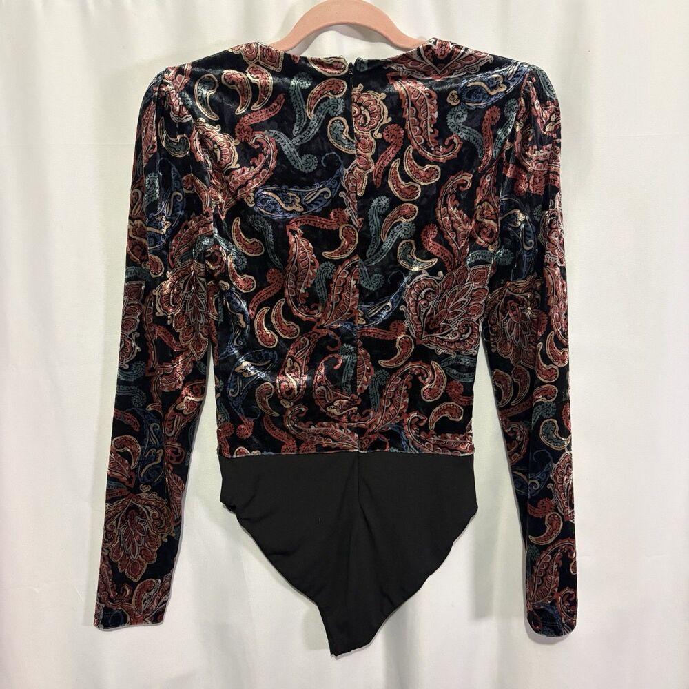 House Of Harlow X Revolve Olivia Bodysuit Velvet Noir Paisley Small Boho Glam - Picture 10 of 12